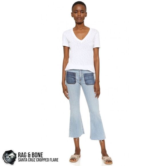 RAG & BONE SANTA CRUZ FLARE CROP JEANS IN PATCH VARICK WOMEN’S SIZE 28 RAW HEM - Picture 4 of 16